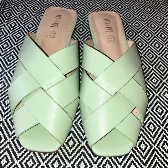 Mi.iM Reece Woven Leather Mint Green Pistachio Open Toe Slide - Picture 1 of 3